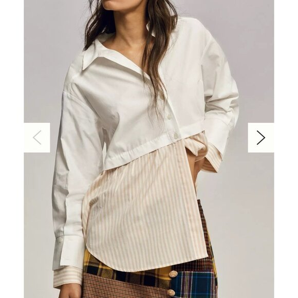 Anthropologie Women’s Twofer Layered Button Down Shirt Size M Relaxed Fit - Picture 1 of 10